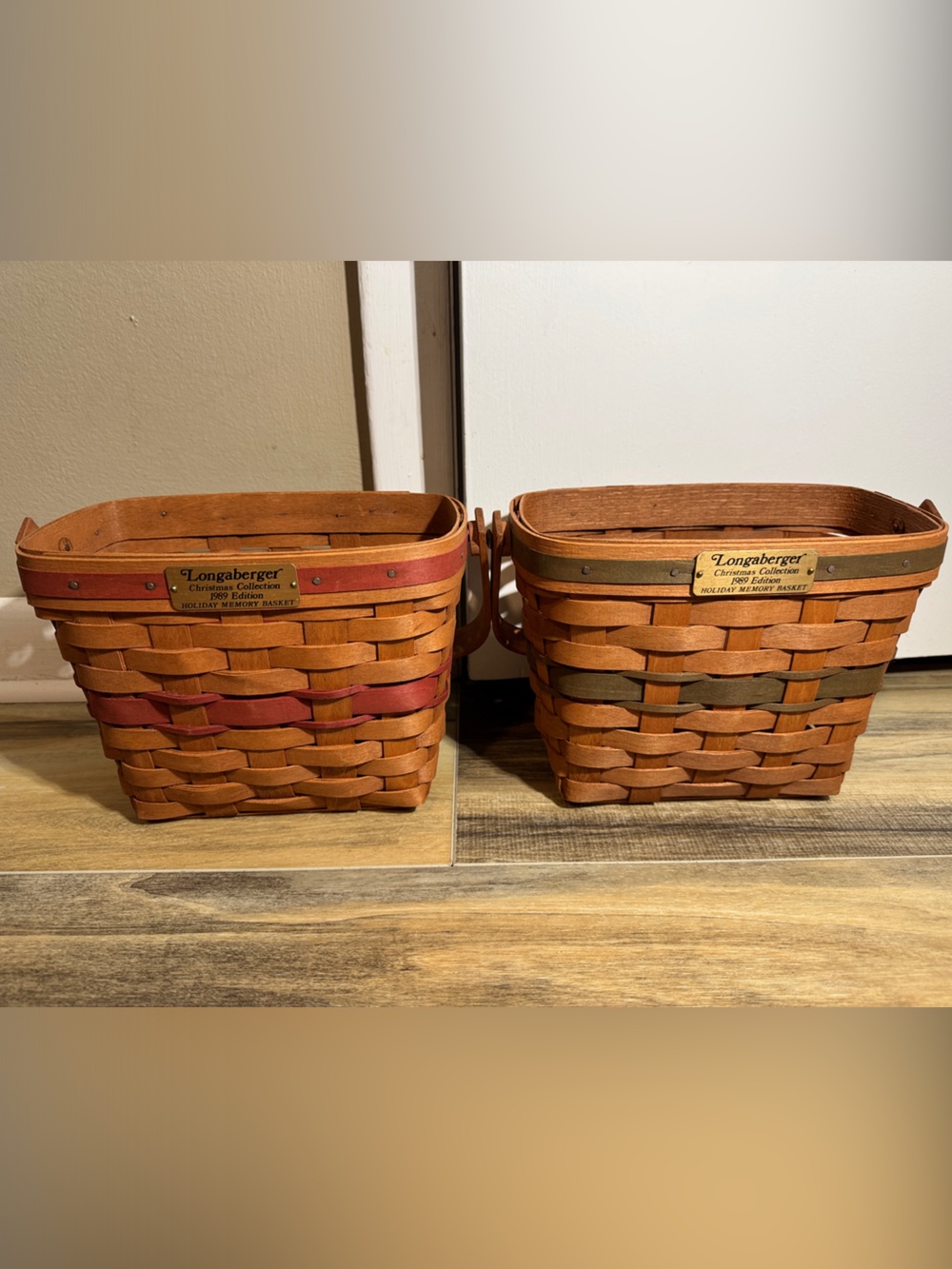 Vintage Longaberger 1989 Christmas Collection Holiday Memory Baskets: Set of 2